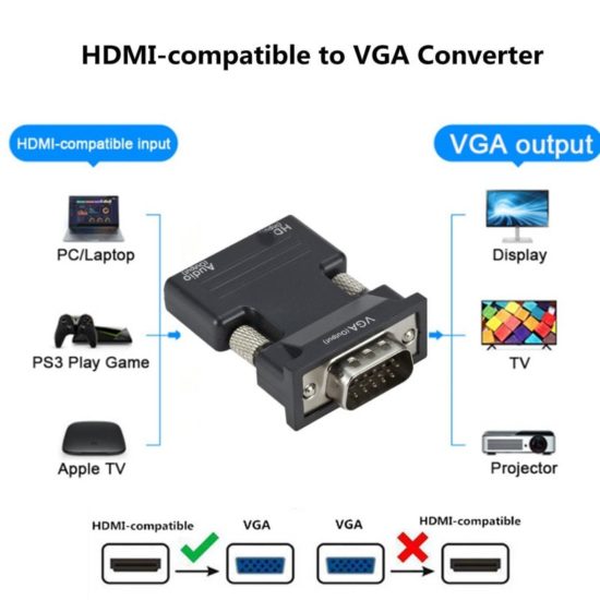 HDMI-compatible To VGA Converter With 3.5mm Audio Cable For PS4/PC/Laptop/TV/Monitor/Projector 1080P-HD Female To VGA Male - Image 2