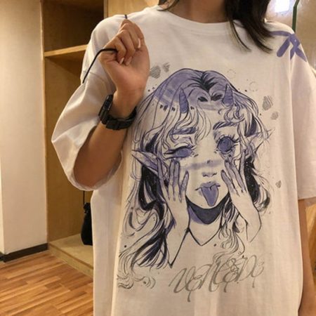 T Shirt Oversized Anime Femme Kawaii Tops Tee Short Sleeve Fashion Summer Funny T-Shirt For Girl