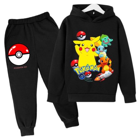 Hoodie Suit Pokemon-Pikachu For Boy Girl Cotton Hooded Sportswear Set