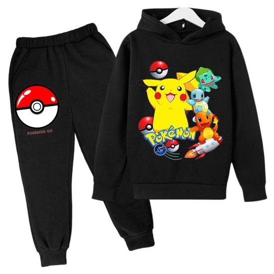 Hoodie Suit Pokemon-Pikachu For Boy Girl Cotton Hooded Sportswear Set