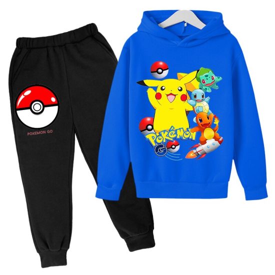 Hoodie Suit Pokemon-Pikachu For Boy Girl Cotton Hooded Sportswear Set - Image 3