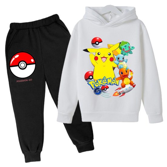 Hoodie Suit Pokemon-Pikachu For Boy Girl Cotton Hooded Sportswear Set - Image 2