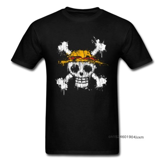 Luffy T-shirt Anime One Piece Skull Print For Summer/Autumn Vintage Logo Design Clothes Black