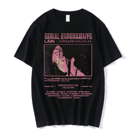 Anime Serial Experiments Lain T-Shirts Oversized Unisex Iwakura Manga Girl Sci Fi Short Sleeve