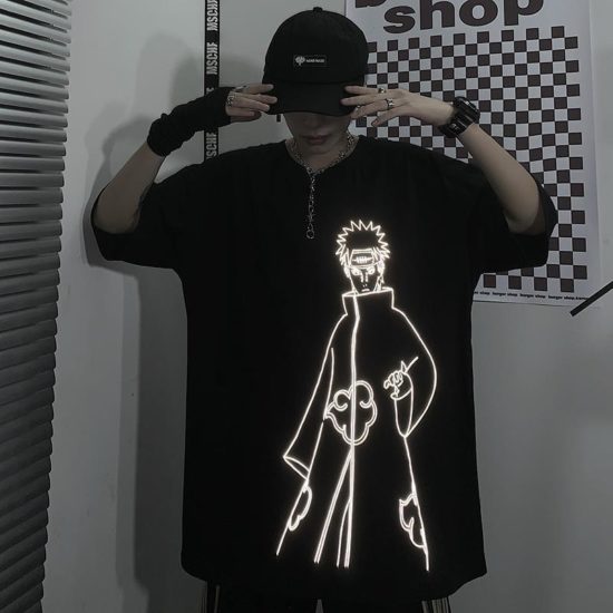 Anime Naruto Akatsuki T Shirt Cotton Reflective Tops Streetwear - Image 2