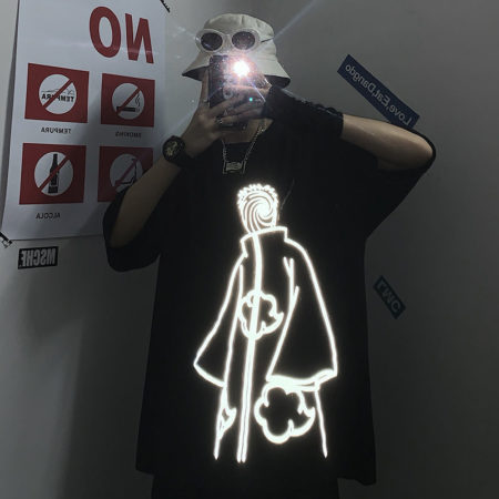 Anime Naruto Akatsuki T Shirt Cotton Reflective Tops Streetwear