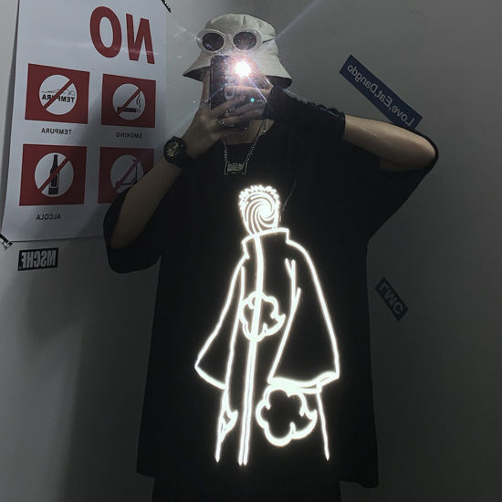 Anime Naruto Akatsuki T Shirt Cotton Reflective Tops Streetwear