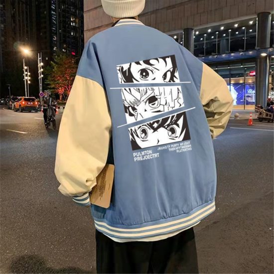 Anime Demon Slayer Baseball Jacket For Women Men Sweatshirts Japan Hip Hop Tops High Street Bomber