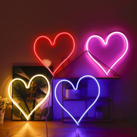 Heart Shape Neon Sign Wall Hanging Light for Wedding Bedroom Home Holiday Party Bar