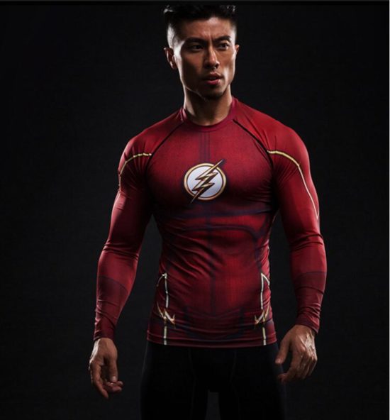 Compression Shirt Flash 3D Printed T-shirts Long Sleeve Flash Cosplay Costume Fitness
