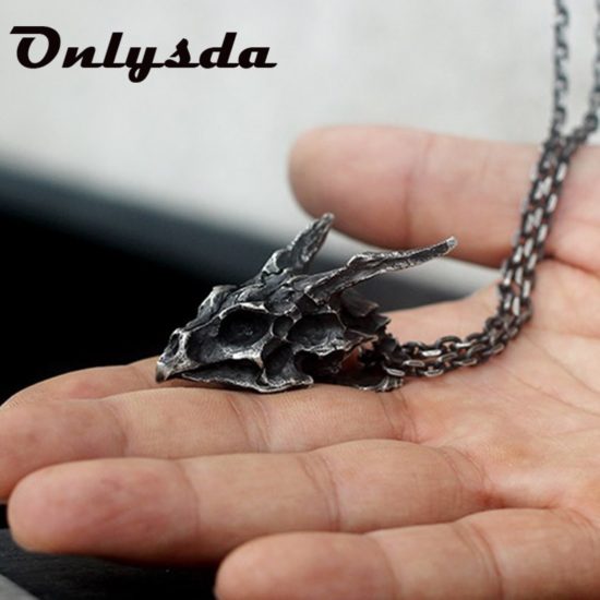 Charms Viking Skull Dragon Necklace Biker Jewelry Antique Retro Chain Gift - Image 2