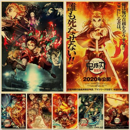 Anime Demon Slayer Mugen Train Poster Kimetsu no Yaiba Art Painting Wall Stickers