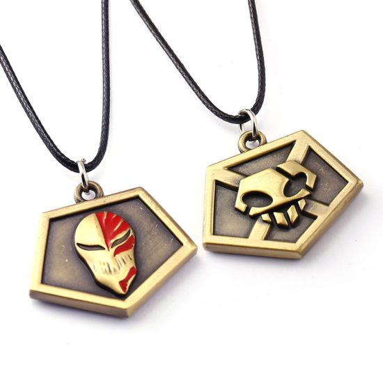 Anime Cosplay Black Rope Chain Bleach Kurosaki Ichigo Necklace Mask Logo Metal Pendientes Gifts - Image 2
