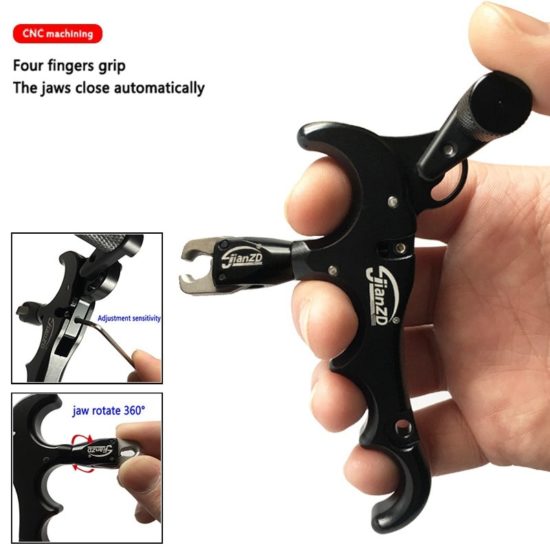 Bow Release Adjustable Archery Aid 4 Finger Thumb Compound 360 Degree Rotation Caliper