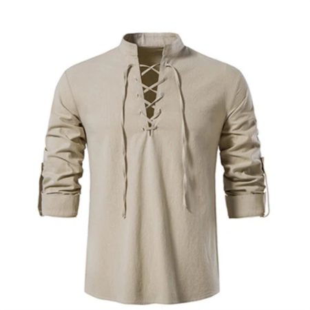Viking shirt Fashion Vintage Thin Long Sleeve Casual middle Ages Breathable Front Lace