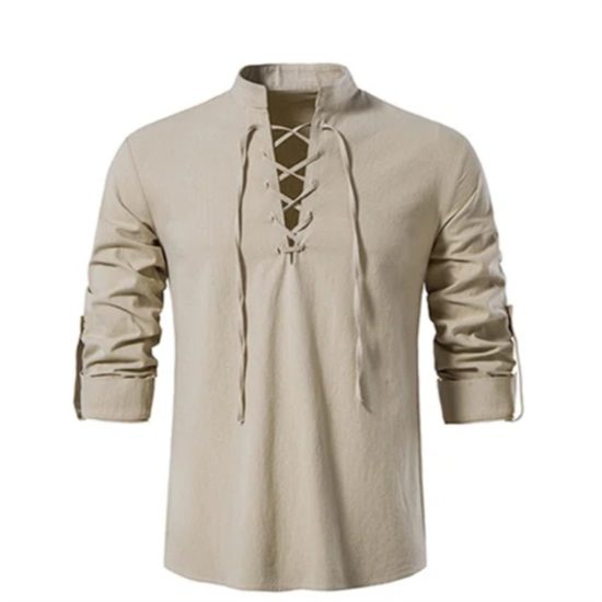 Viking shirt Fashion Vintage Thin Long Sleeve Casual middle Ages Breathable Front Lace