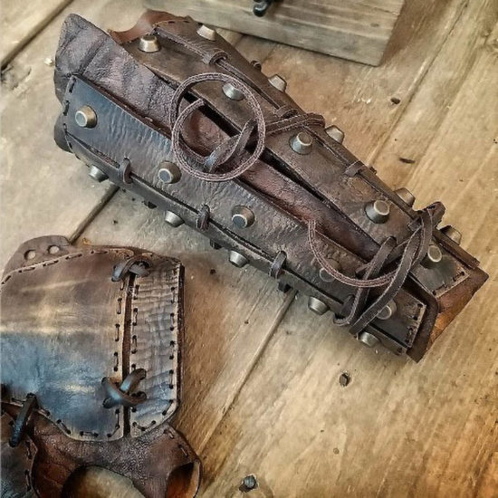 Leather Medieval  Bracer Long Glove Gauntlet For Samurai Viking Pirate Knight Cosplay - Image 3