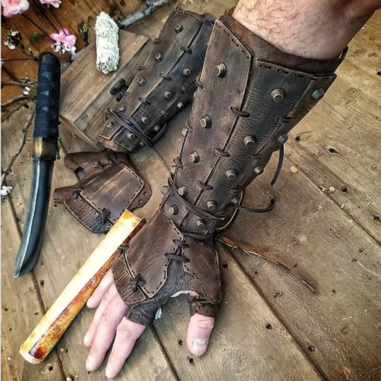 Leather Medieval  Bracer Long Glove Gauntlet For Samurai Viking Pirate Knight Cosplay
