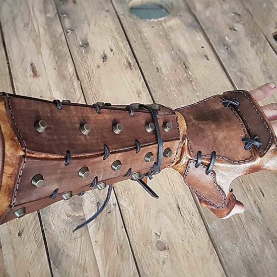 Leather Medieval  Bracer Long Glove Gauntlet For Samurai Viking Pirate Knight Cosplay - Image 2