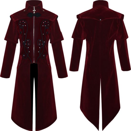 Vintage Medieval Vampire Devil Red Coat Trench Cosplay Costume Victorian Court Nobles Tailcoat Overcoat - Image 2