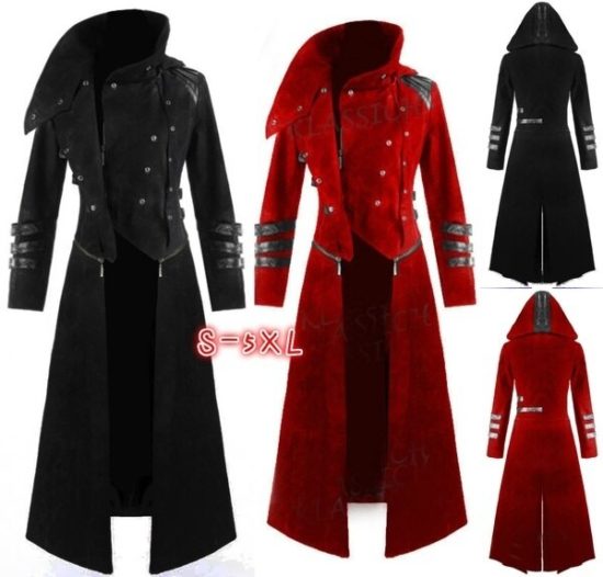 Vintage Medieval Vampire Devil Red Coat Trench Cosplay Costume Victorian Court Nobles Tailcoat Overcoat