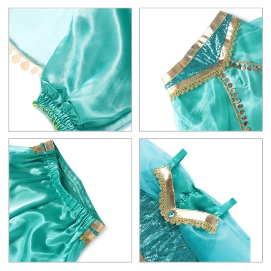 Disney Jasmine Princess Dress Cosplay Aladdin Girls Costume Top+Pants+Headband Set - Image 2