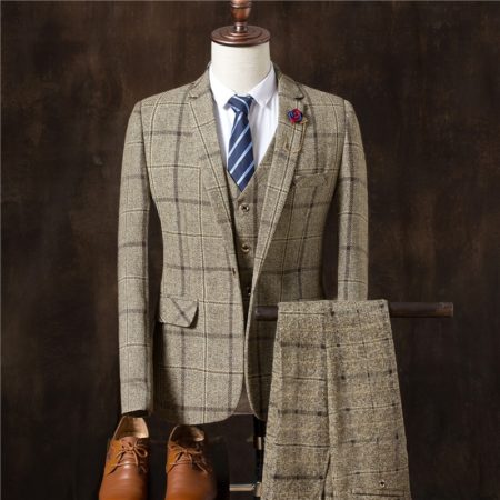 Business Formal Slim Fit Wedding Prom Suits Boutique Plaid Design Blazers Jacket Pants Vest 3 Pieces Set
