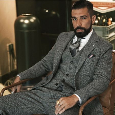 Gray Wool Herringbone Men Suits peaky blinders 3-Piece Wedding Groom