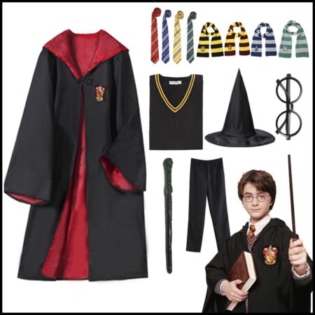 Harryy Potter Cosplay Hogwarts Costume Magic Robe Hermione Gryffindor Cape Skirt Sweater Tie Slytherin Malfoy School Uniform