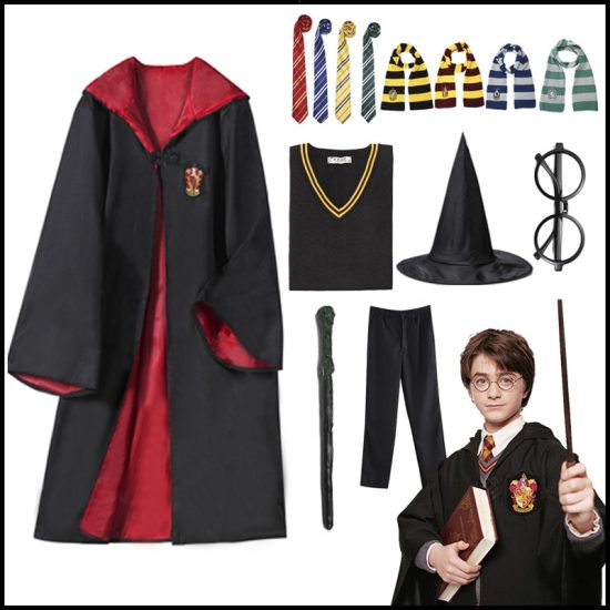 Harryy Potter Cosplay Hogwarts Costume Magic Robe Hermione Gryffindor Cape Skirt Sweater Tie Slytherin Malfoy School Uniform