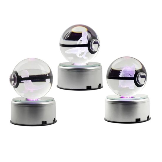 Pokemon Crystal Ball 3D Snorlax Mewtwo Pikachu Figures Engraving Model with LED Light Base Kids Gift - Image 3