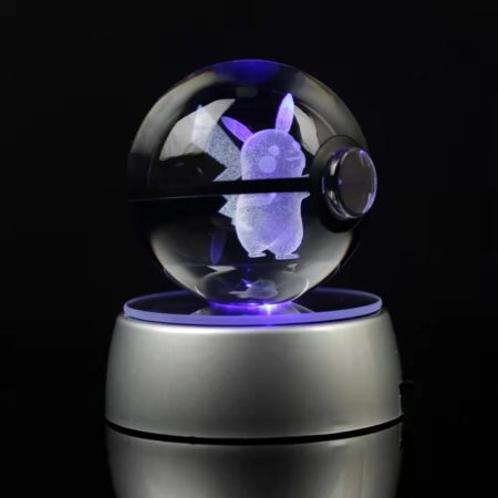 Pokemon Crystal Ball 3D Snorlax Mewtwo Pikachu Figures Engraving Model with LED Light Base Kids Gift