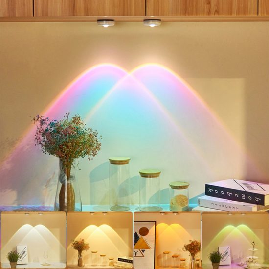 LED Cabinet Lights Stick On Wall Sunset Battery Powered Touch Lamp for Kitchen Bedroom