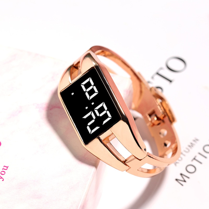 Bangle watch For Women Rectangle Touch Screen Stainless Steel - Image 3