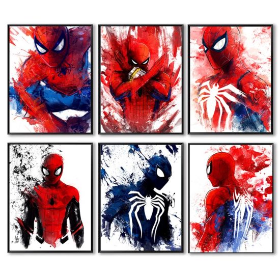 Disney Marvel Watercolor Spiderman Graffiti Poster and Prints Canvas Wall Art Decor - Image 2
