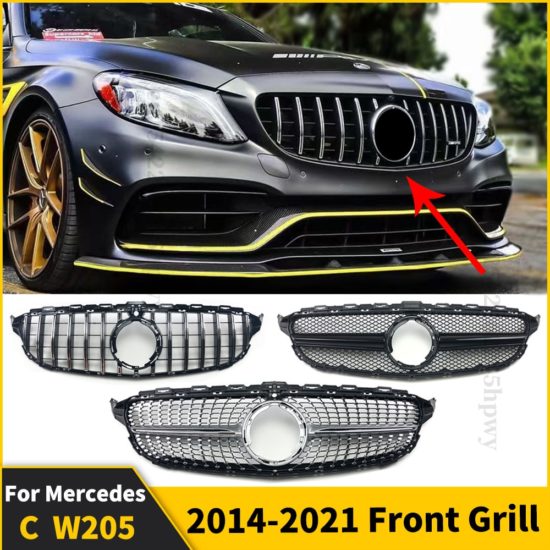 GT GTR Diamond Front Bumper Grille For Mercedes W205-Grill-C205 Benz-C 2014-2021-C200-C260-C180-C250-C300 Coupe AMG-C43