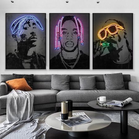 Rapper Canvas Poster Hip-Hop Star Neon Effect Music Singer For Home Bar Decoration No LED Frameless