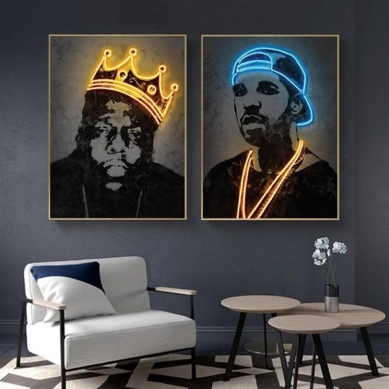 Rapper Canvas Poster Hip-Hop Star Neon Effect Music Singer For Home Bar Decoration No LED Frameless - Image 2