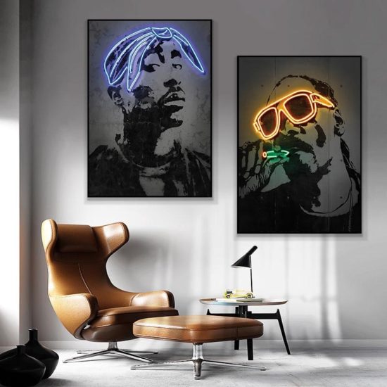 Rapper Canvas Poster Hip-Hop Star Neon Effect Music Singer For Home Bar Decoration No LED Frameless - Image 3