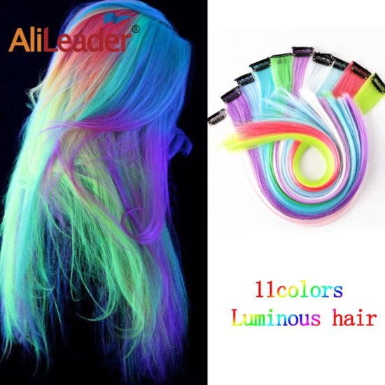 Luminous Hair Synthetic Clip 1-Piece Fluoresce Hair Extensions 20-Inch Straight Lighting In Darkness - Image 3