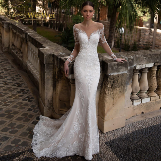 Mermaid Wedding Dresses For Women Sheer Illusion Button Back Wedding Gown Lace Applique свадебное платье Vestidos - Image 3