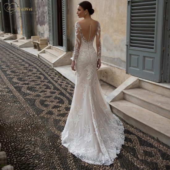 Mermaid Wedding Dresses For Women Sheer Illusion Button Back Wedding Gown Lace Applique свадебное платье Vestidos - Image 2