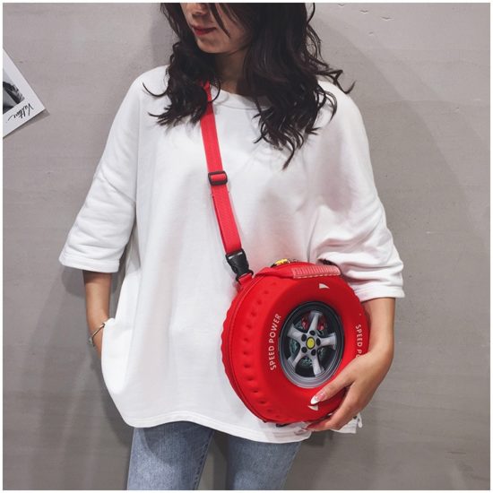 Bag Shape Of Tire Pures Bags Crossbody Street Style Nylon Circular Solid Zipper - Image 2