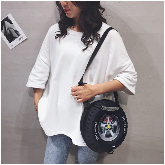 Bag Shape Of Tire Pures Bags Crossbody Street Style Nylon Circular Solid Zipper - Image 3