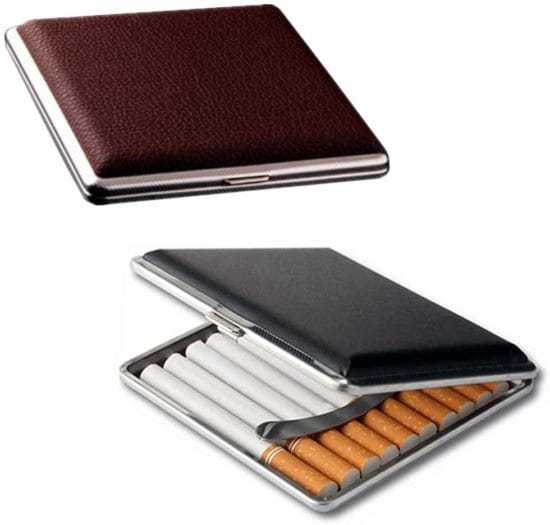 20 Sticks Leather Cigarette Case Metal Smoking Accessories