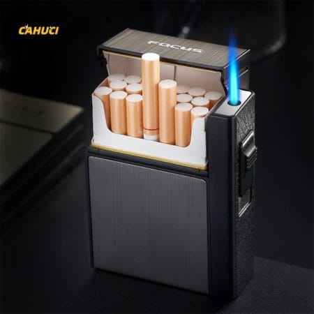 Automatic Metal Cigarette Case with Lighter Turbo