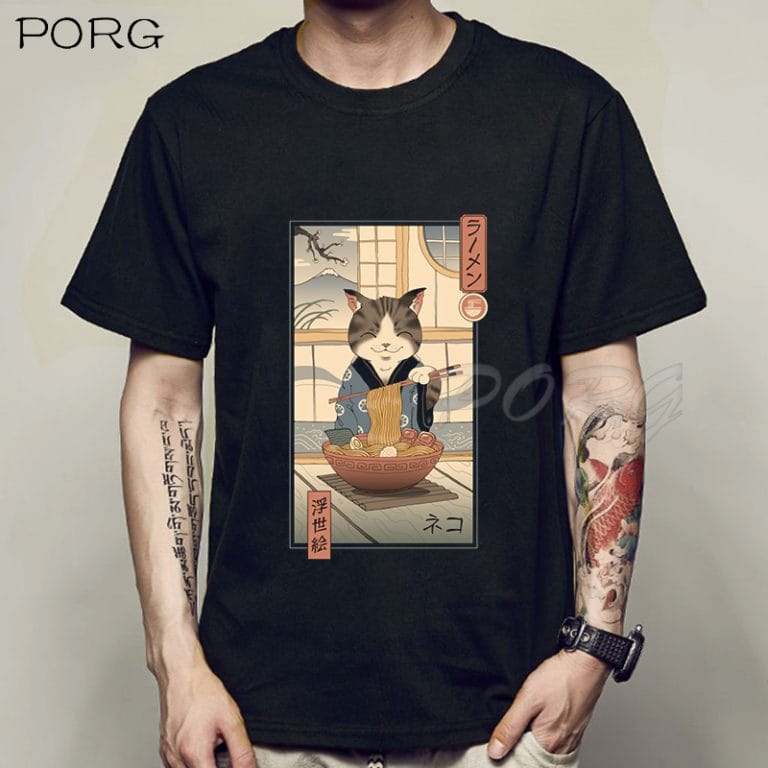 T Shirt Casual Short Sleeve Cat Print  Japanese - Image 4