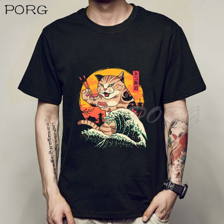 T Shirt Casual Short Sleeve Cat Print  Japanese - Image 3