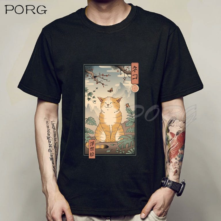 T Shirt Casual Short Sleeve Cat Print  Japanese - Image 2