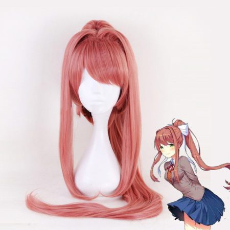 High Quality Doki Doki Literature Club Monika Wigs Long Heat Resistant Wig +Wig Cap